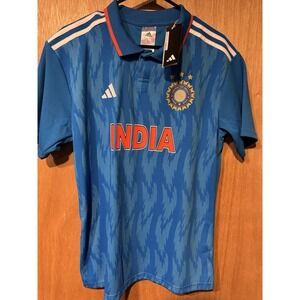 Adidas Cricket Jersey Shirt Mens Blue Large Blue Aeroready Tiger Stripe NEW